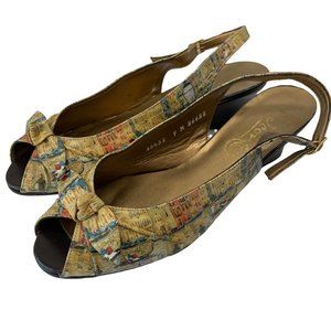 Size 9 Women's Vintage Jeon Art To Wear Wedge Gold Tan Heels